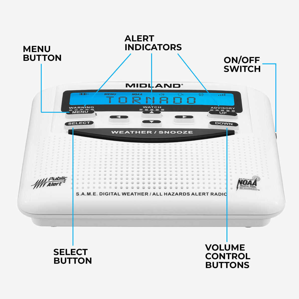 Midland - WR120 NOAA Weather Alert Radio With Alarm & Backup