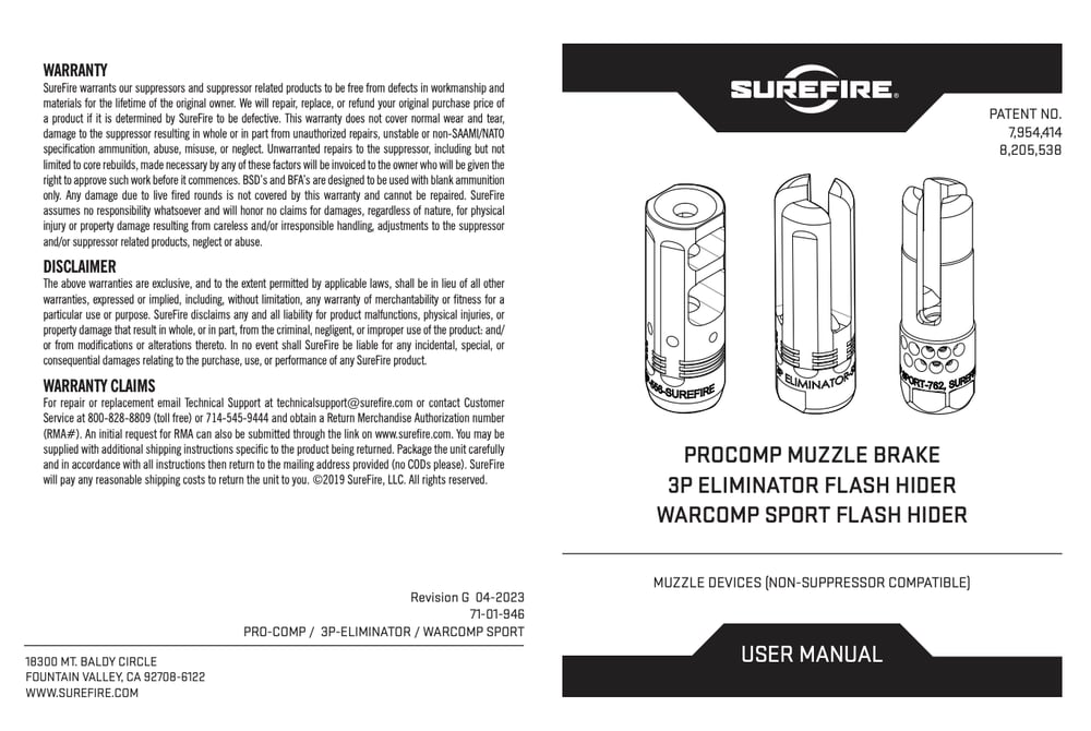 SureFire - 3P Eliminator, Various Calibers and Thread Patterns
